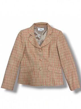 Le Suit Tweed Boucle Blazer Womens 6 Beige Orange Parisian Chic Jacket